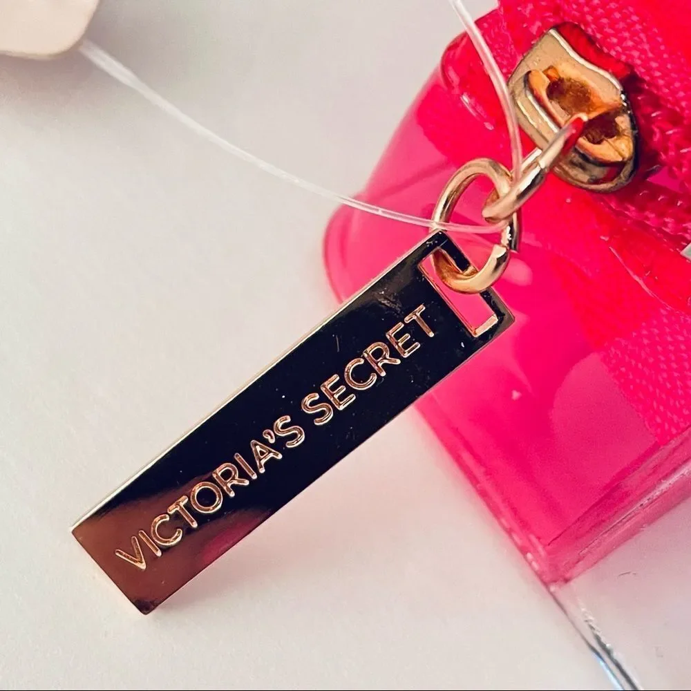 NWT Victoria’s Secret Clear / Pink /Gold Signature Hardware Makeup Zipper Bag